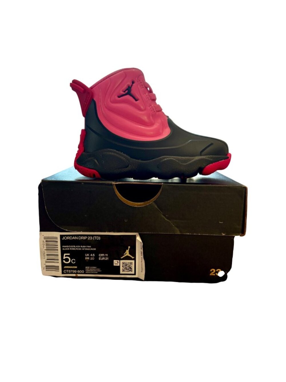 Air Jordan Drip 23 TD Toddler Rain Shoes Pink & Black Size 5C W/ Box CT5799-600